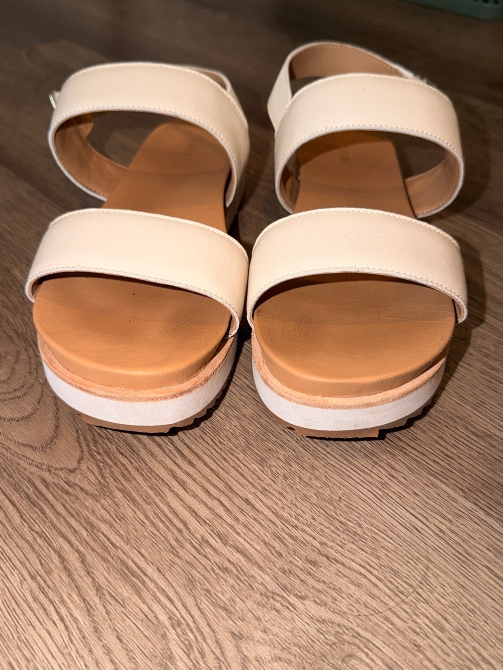 Quince Cream Two-Strap Slingback Sandals with Tan Footbed - Picture 3 of 6